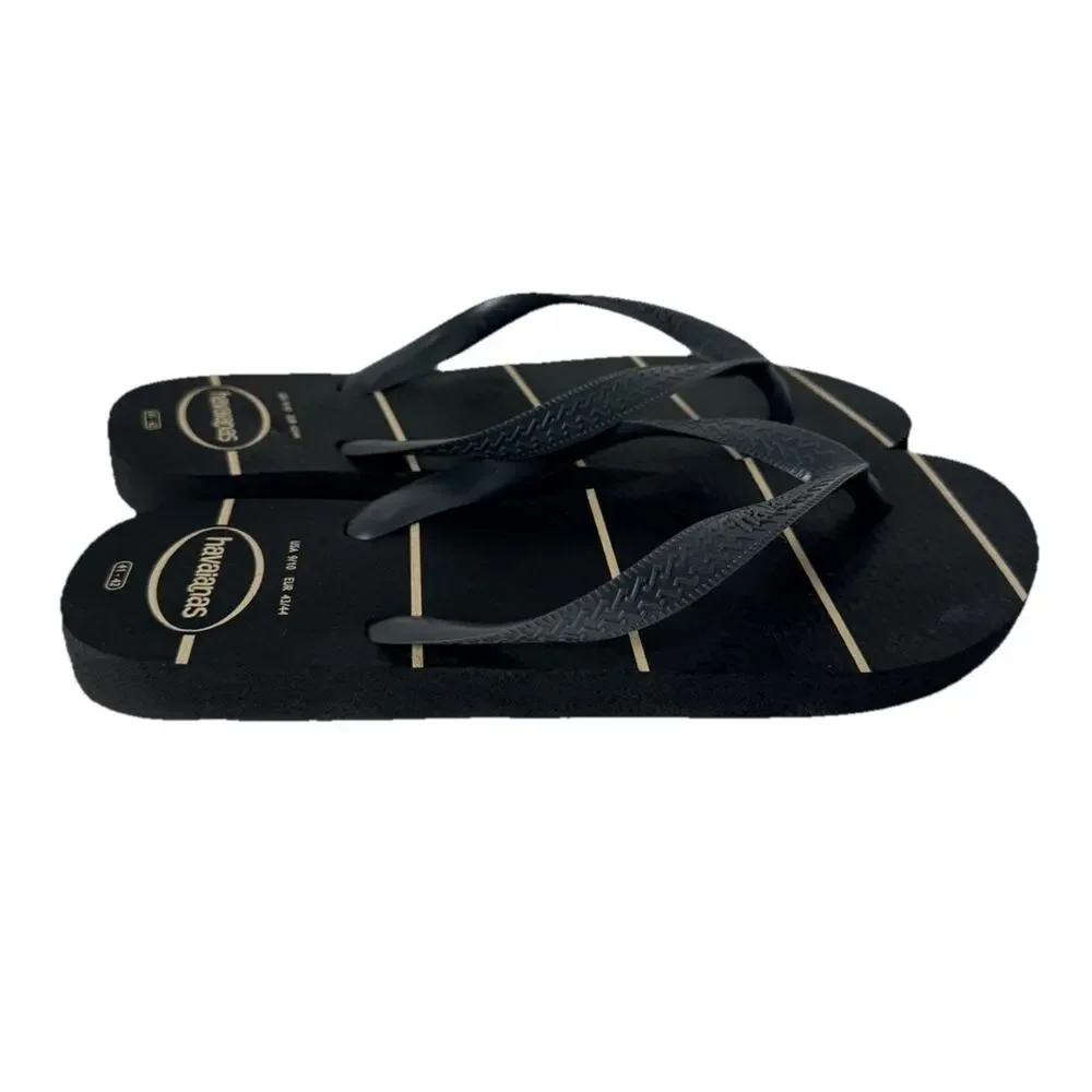 HAVAIANAS Mens Top Basic Print Flip Flops Black White Stripes US Sz 11/12